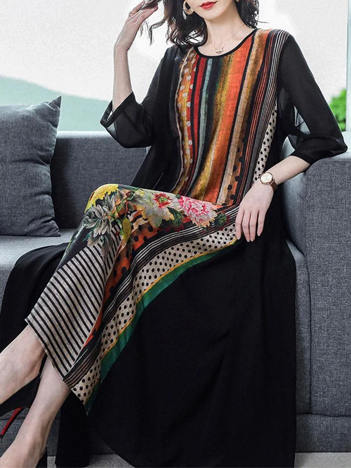 Women's new chiffon stitching printed dress