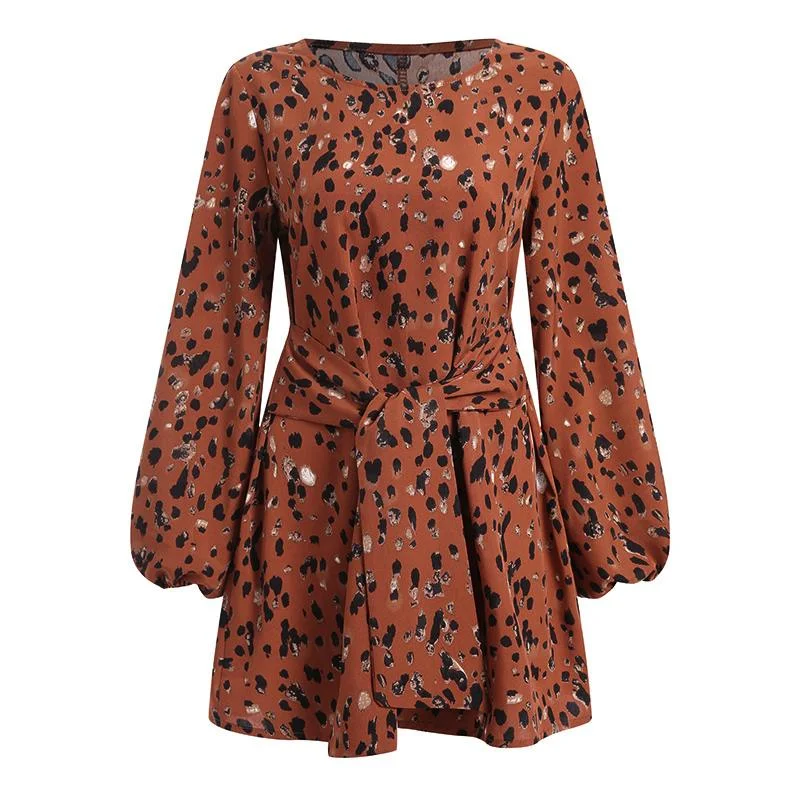 Women Casual Leopard Printed Blouse ZANZEA Elegant Party Muslim Shirt 2022 Long Sleeve Belted Chemise Dubai Turkey OL Tunic Tops