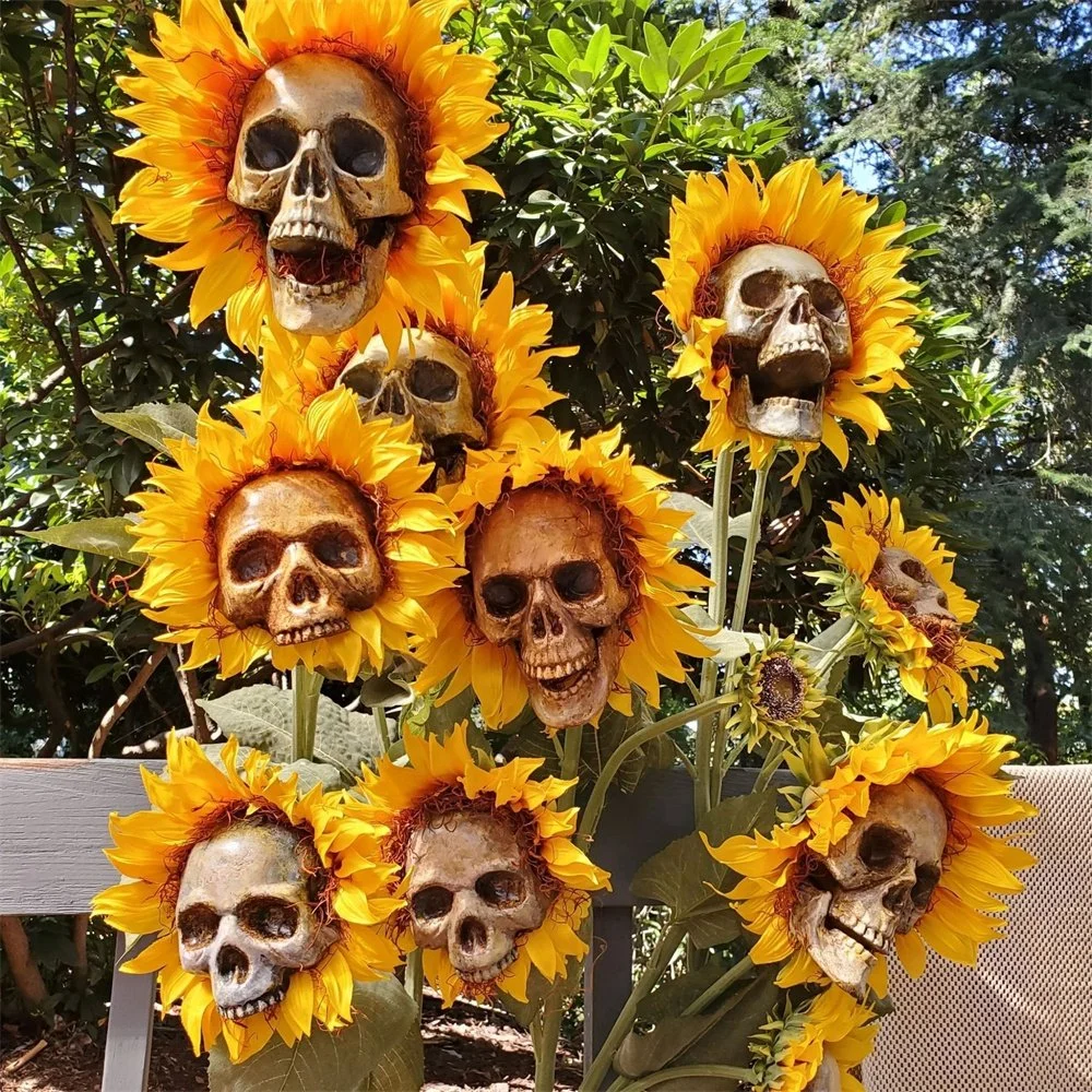 HALLOWEEN DECOR SKULL SUNFLOWERS - vzzhome