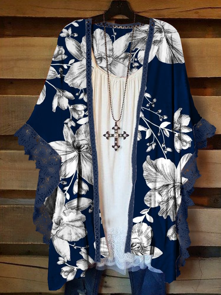 Oversized Casual Printed Kimono P178354007