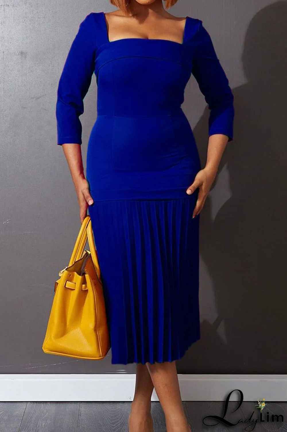 Purple Elegant Solid Patchwork Fold Square Collar Straight Dresses