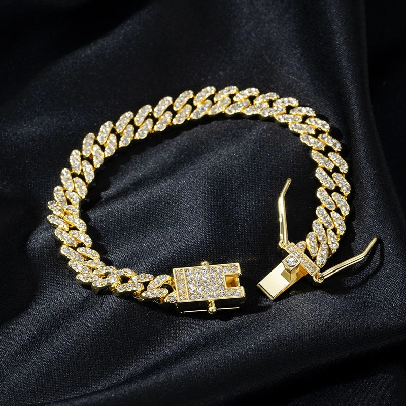 8mm Cuban Link Chain Alloy Dragon's Beard Buckle Thick Bracelet Street Men's And Women's Fashion Hip Hop Ear Accessories