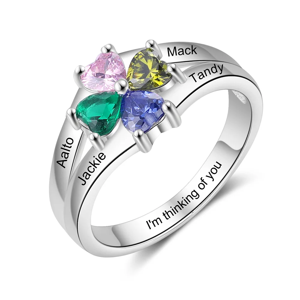 Personalisierte Mutter Ring mit 4 simulierten Geburtssteinen eingraviert 4 Namen Familienring Geschenk für Mama n4-b4-t1 Kettenmachen