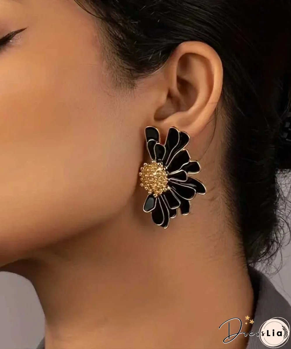 Oversize Black Sterling Silver Alloy Little Daisy Stud Earrings