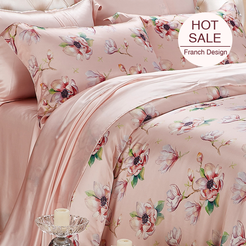 Flowers Printed Silk Duvet Cover Set Bedding Set| 4pcs UK REAL SILK LIFE