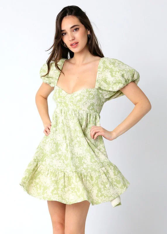 Melania Lime Floral Babydoll Mini Dress