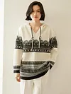 ANGEL Autumn Winter Thick Women's Cashmere Hooded Pullover Mid-long Sweater 100% Cashmere Knitwear Casual Loose Jacquard Hoodie