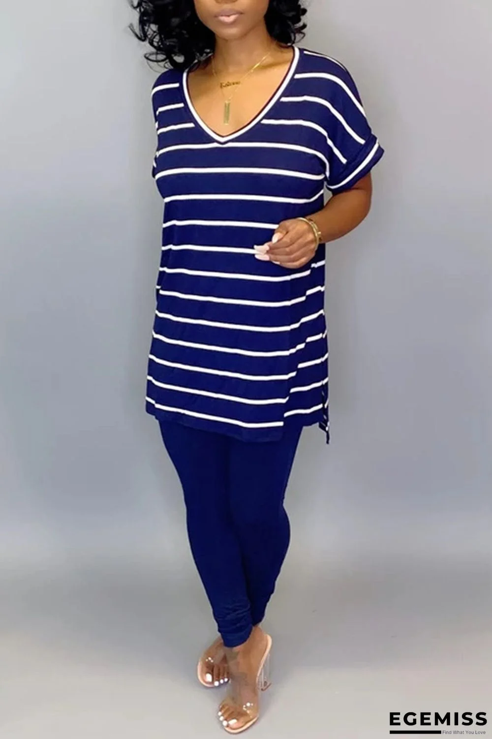 Blue Casual Printed Casual Sports Two-Piece Suit | EGEMISS