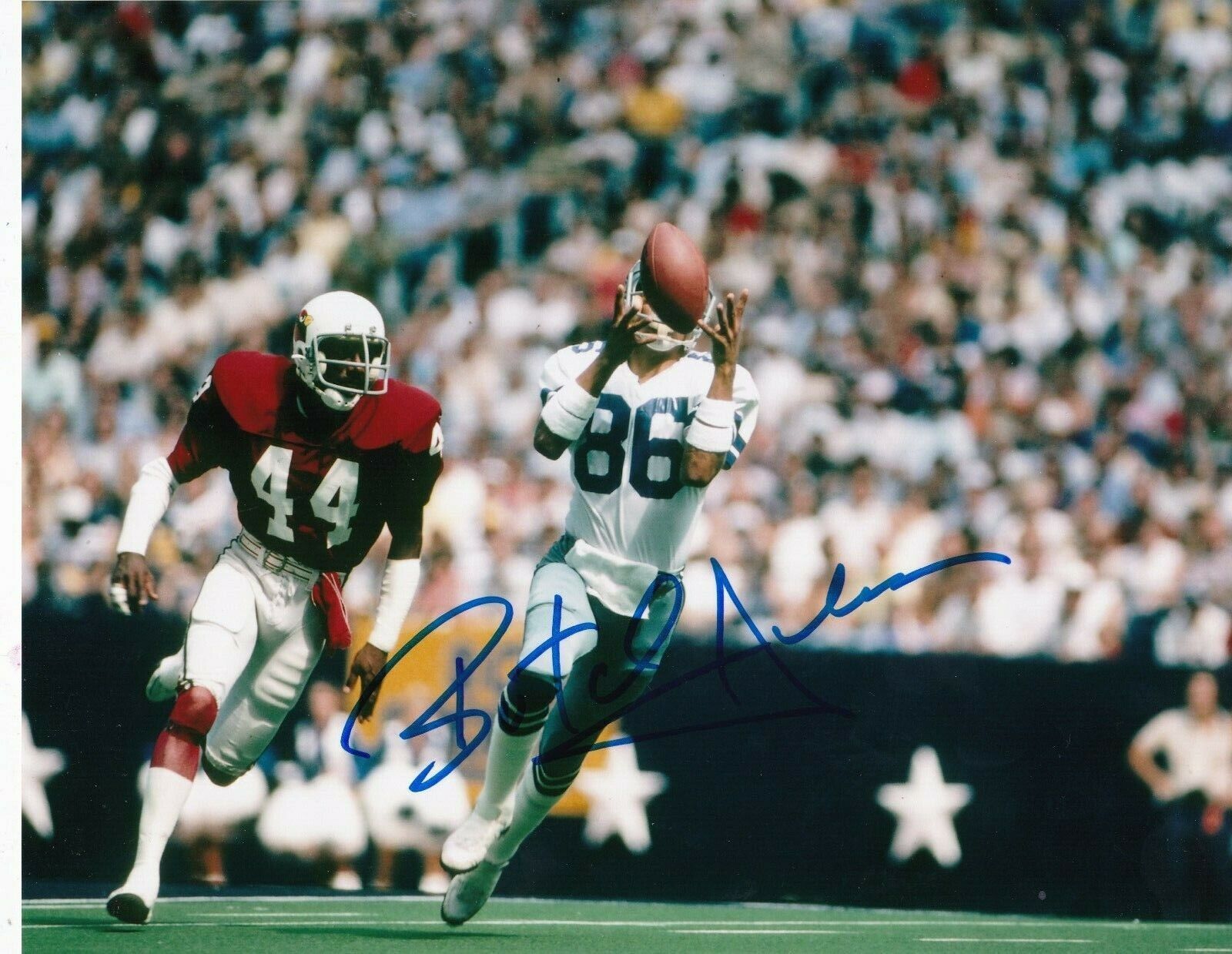 BUTCH JOHNSON DALLAS COWBOYS ACTION SIGNED 8x10 Photo Poster painting