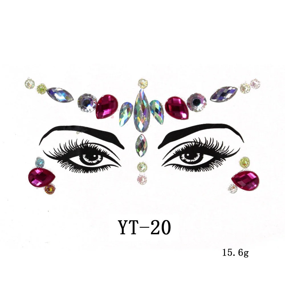 Sexy Style Rhinestone Acrylic Self-adhesive Jewelry Face Creative Tattoo Body Art Jewelry Masquerade Eyes Beauty Makeup Sticker