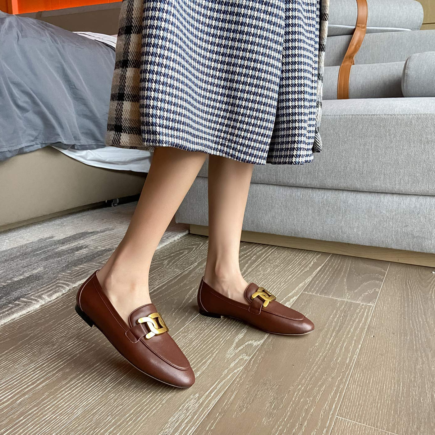 Women's Loafers Low Heel Flats Lady Work Lock Decoration Mules Shoes-vocosishoes