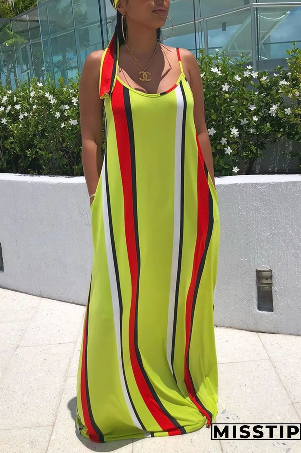 Colorful Fashion Casual Striped Sleeveless Loose Dress