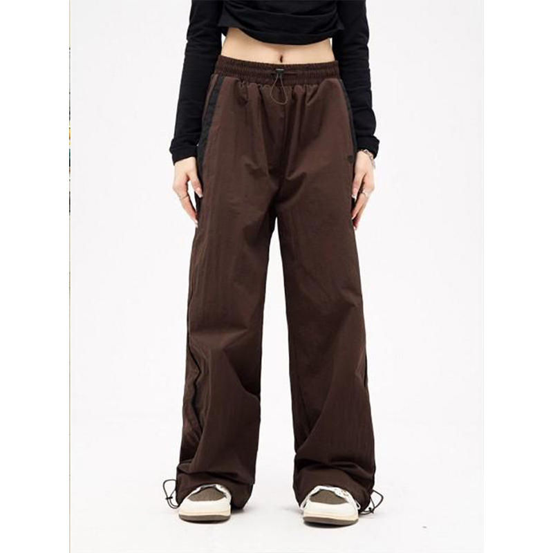 Thepearlpad Women Casual Wide Leg Cargo Pants Drawstring Solid Streetwear Elastic Waist Sweatpants Loose Y2K Joggers Hip Hop Baggy Trousers