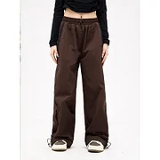 Thepearlpad Women Casual Wide Leg Cargo Pants Drawstring Solid Streetwear Elastic Waist Sweatpants Loose Y2K Joggers Hip Hop Baggy Trousers