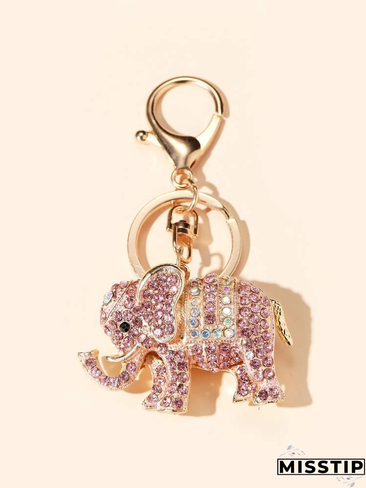 Rhinestone Decor Elephant Charm Keychain