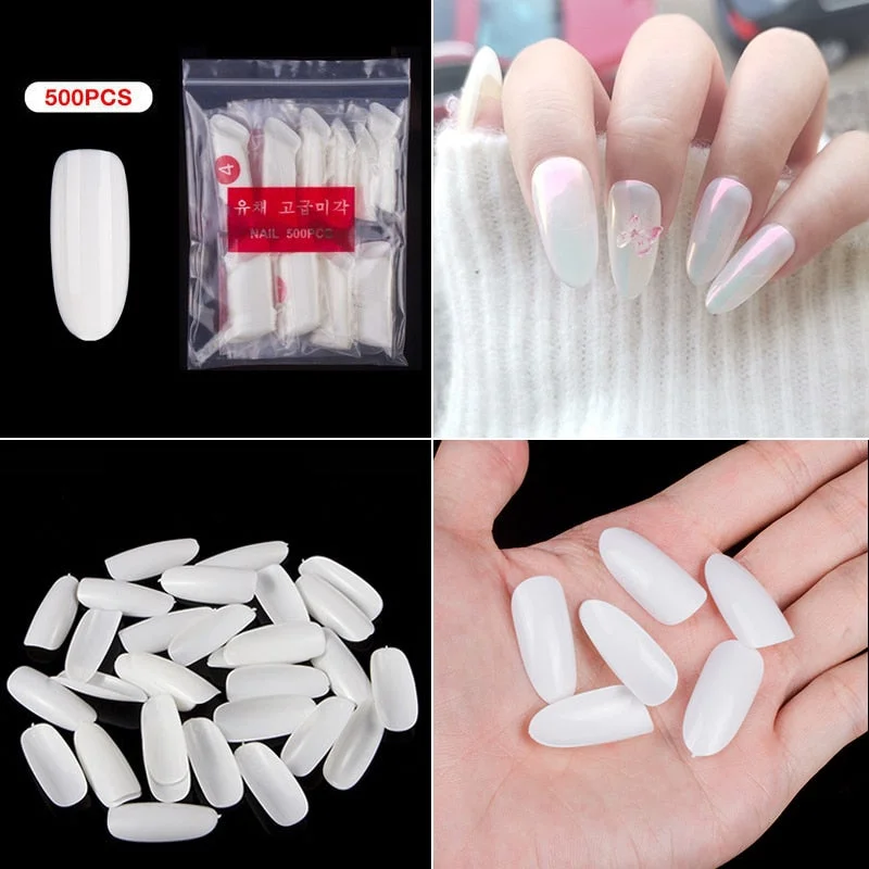 500pcs/pack Short Nails Full Cover Fake Nail Tips Long Coffin Nail Half Cover False Nails Ballerina Nail Tips Art Tips Nails-Nail Inspo