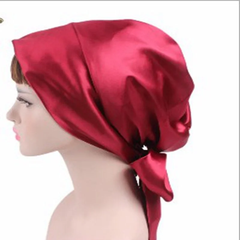 New Soft Silk Women Night Sleep Head Wear Shower Wrap Cap Adjustable Ladies Long Hair Care Bonnet Scraf Satin Hat Accessories
