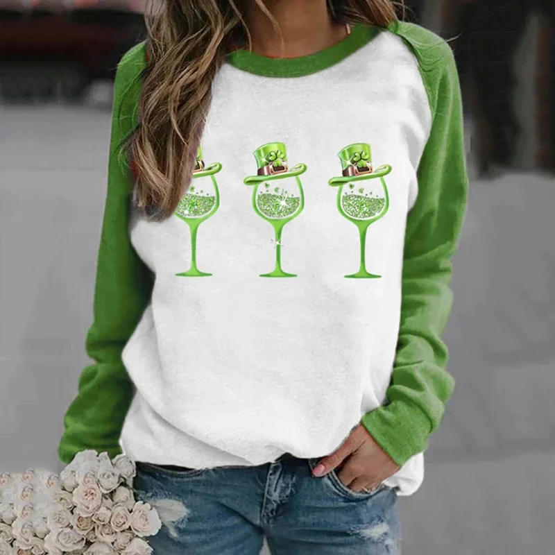 Sepa Printed Color Block Crewneck Long Sleeve Sweatshirt