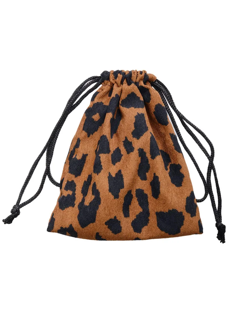 Women Mini Corduroy Crossbody Bag Shoulder Drawstring Phone Purse (Leopard)