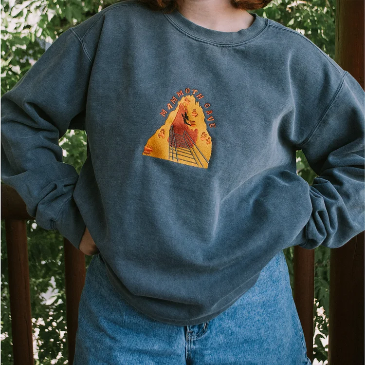 Unisex Vintage Holiday Railway Embroidered Oversized Sweatshirt