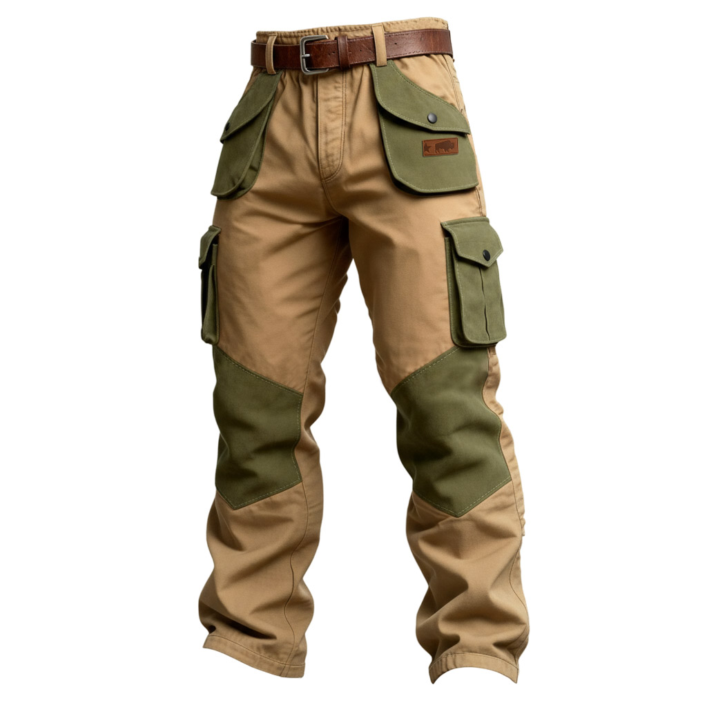 Khaki and Olive Cargo Pants with Multiple Pockets
