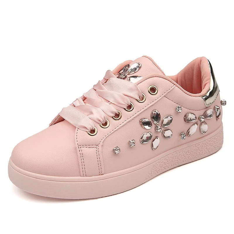 2020 Fashion Sneakers Women Flats Rhinestone Woman Casual Shoes Soft Women's Sneakers Ladies Brand Shoes Pink Black White