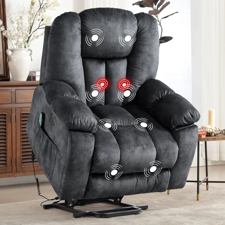 Bestier Oversized Power Lift Recliner Chair with Massage & Heating for Adults, Overstuffed Wide Recliners Sofa with Side Pocket and Hidden Cup Holders
