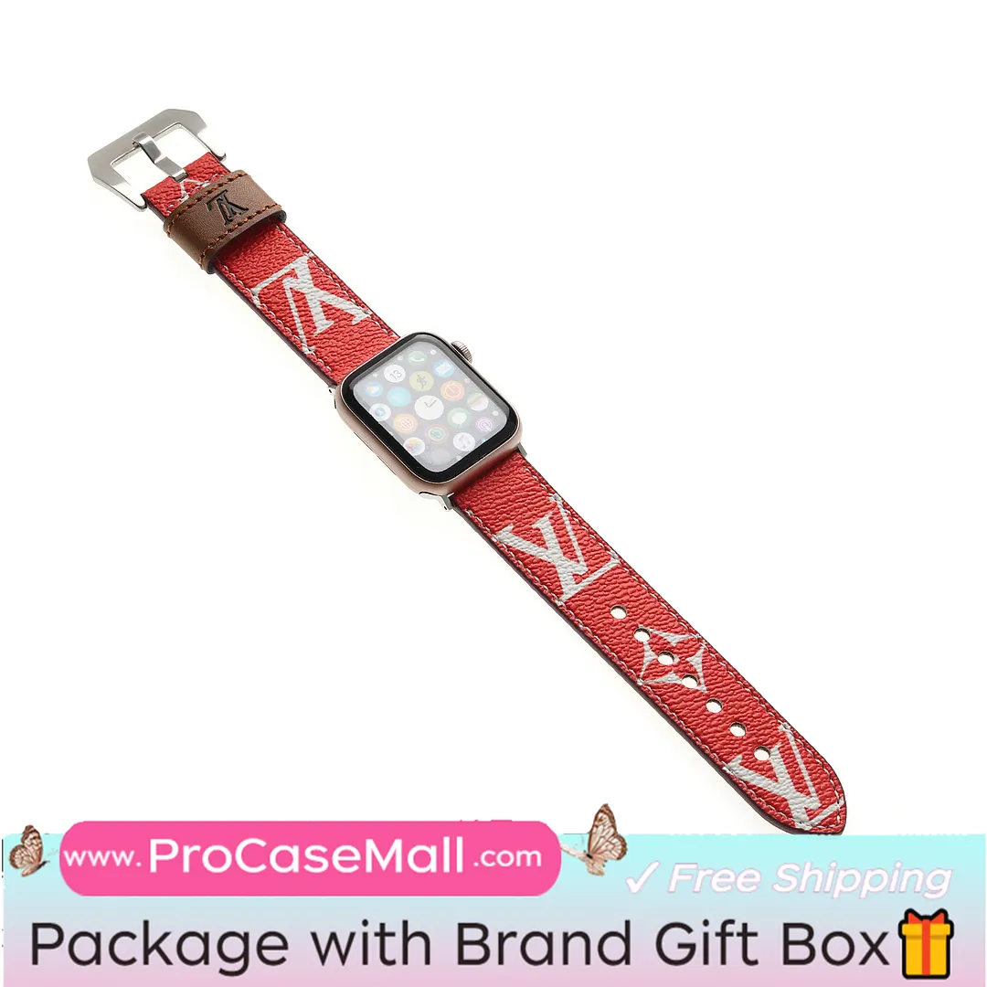 LV Genuine Leather Monogram Canvas Apple Watch Strap Checkerboard Canvas