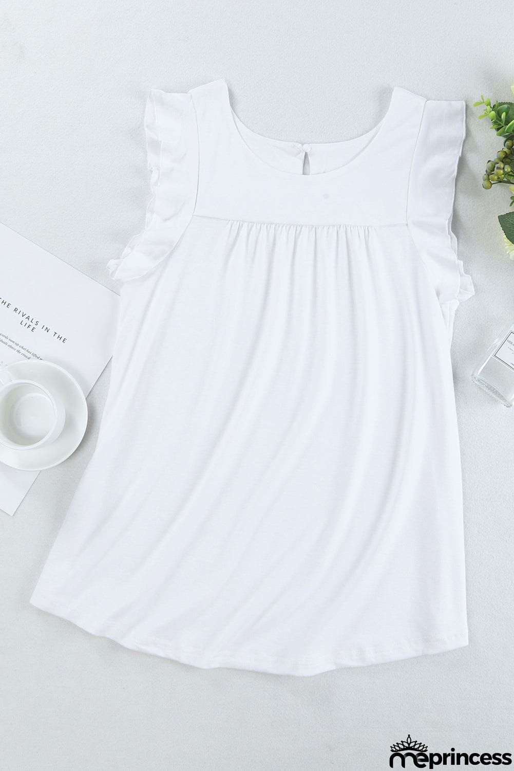 Keyhole Back Ruffled Sleeveless Top