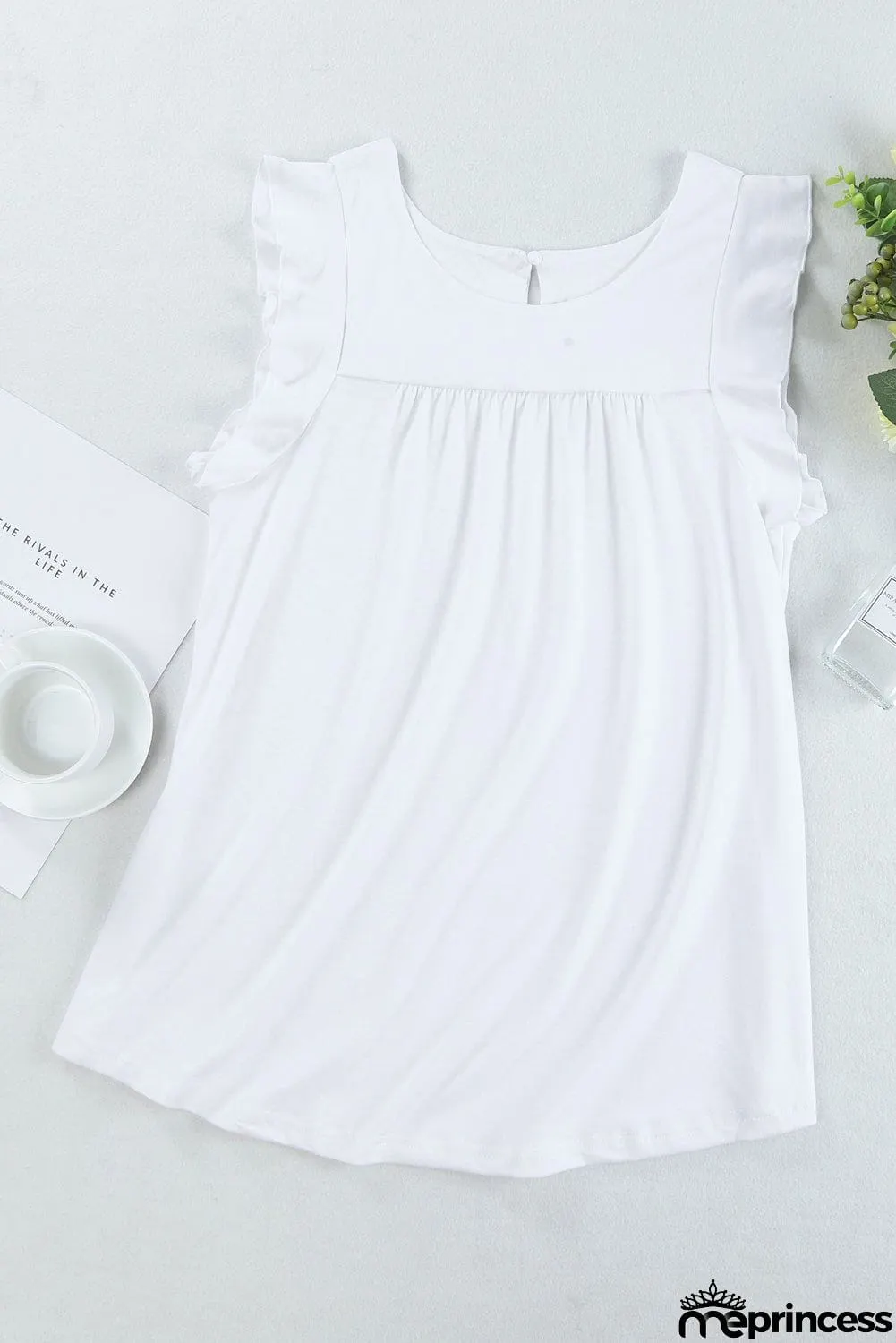 Keyhole Back Ruffled Sleeveless Top