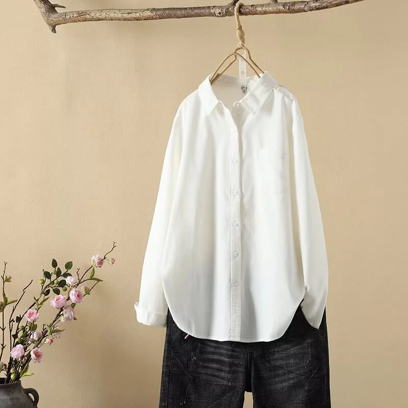 Athvotar Athvotar Women's Lint-Tuff Long-Sleeved Shirt Women's Cotton Comfortable Solid Shirt Women's Clothing In Autumn 2025