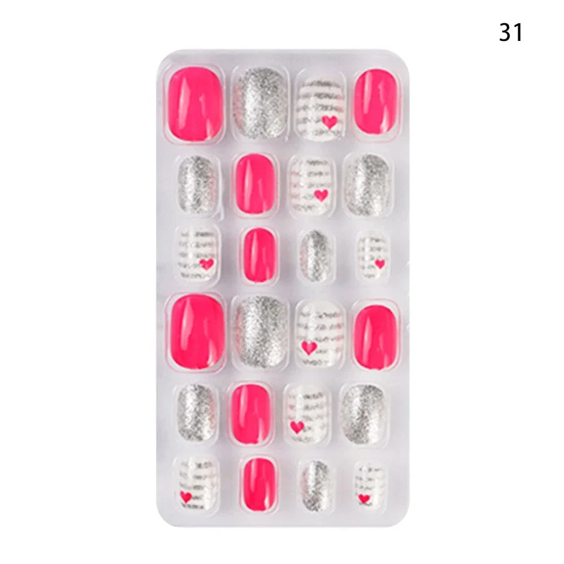 24PCS/box Children/adult Cartoon Candy Fake Nails Full Coverage Self-adhesive Nail Polish Cute Girl Manicure Decoration CL02
