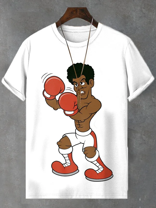 Men's Boxing Cartoon Art Print Casual T-Shirt