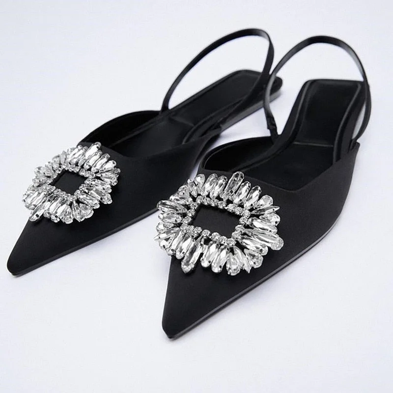 Women's Shoe Fashion Pointed Crystal Square Buckle Women Shoes PU Leather Luxury Low-heeled Female Shoes Sandals Women2021 Brand