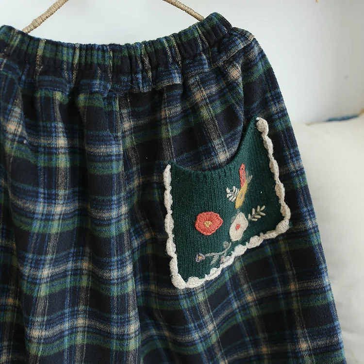 Queenfunky cottagecore style Warm Woolen Bloomers With Embroidered Pocket QueenFunky
