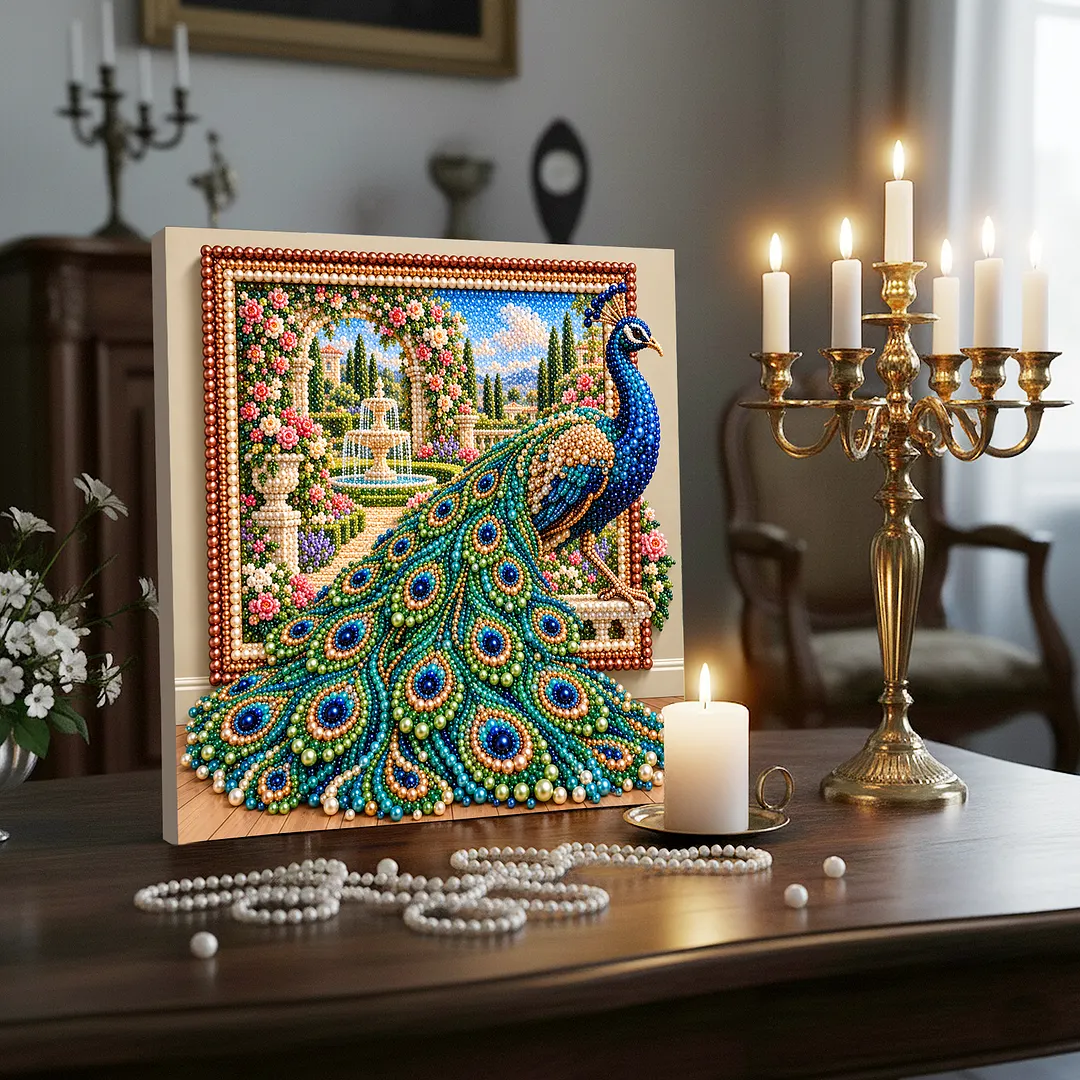 Framed Bead Painting Kit Pearl Peacock for Adults 11.81x11.81in