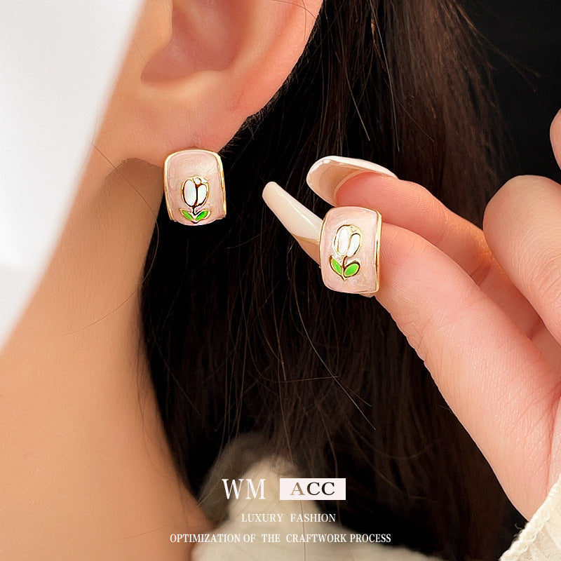 Versatile Flower Geometric Alloy Oil Dripping Earrings