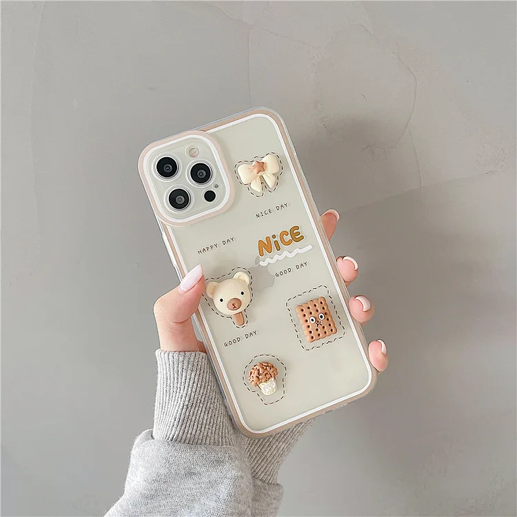 JORINALSAY Transparent bear mobile phone case cartoon cute all-inclusive lens suitable for iPhone silicone anti-drop