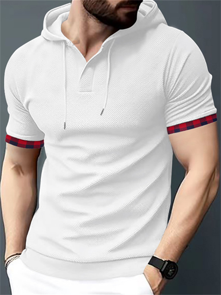 Men's Spring and Summer Casual Sports Men's Short-sleeved T-shirt Tops Large Size Waffle Hoodie