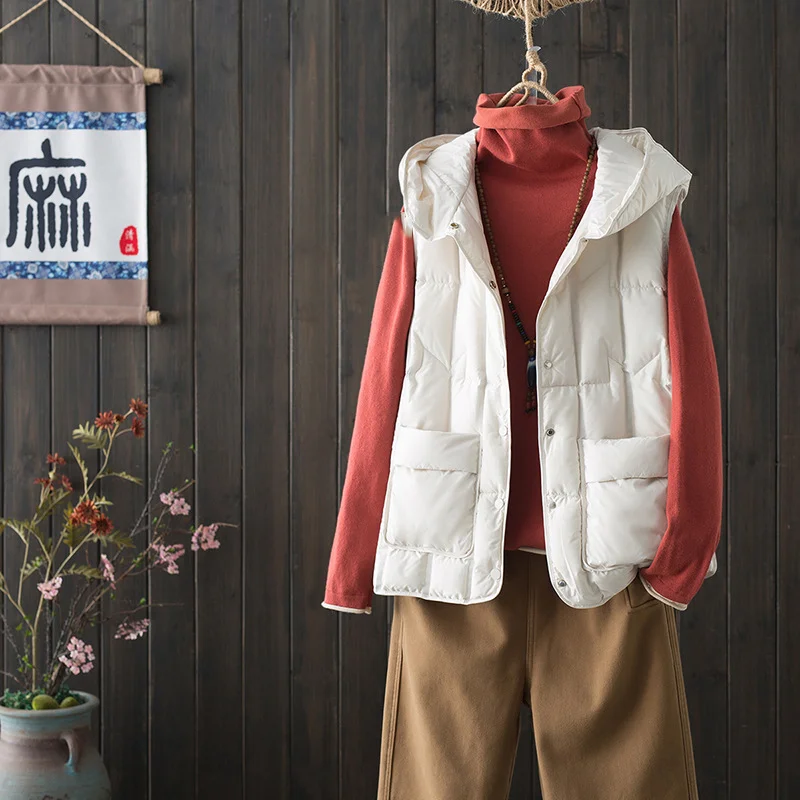 Toloer Autumn And Winter Light Down Vest Women Fashion Short Hooded Down Jacket Clip Show Thin Warm Coat Tide-Outfit Ideas