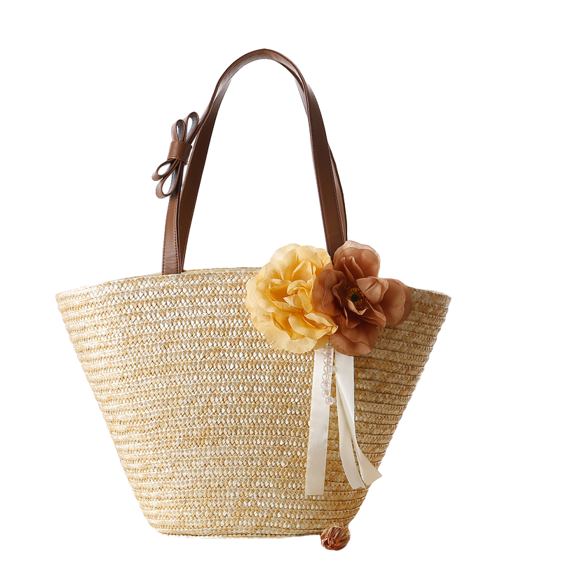 bohemian flower rattan women handbags wicker woven shoulder messenger bags lady summer beach straw bag large tote bali purses