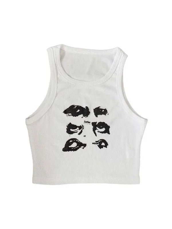 Funny Face Print Cropped Tank Top