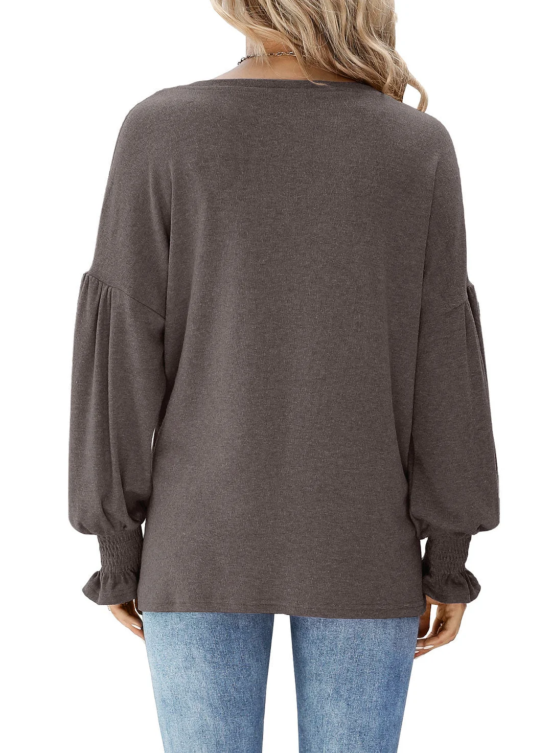 MIHOLL Womens Long Sleeve Top Crew Neck Ruffle Lantern Sleeve Casual Loose Blouse T Shirts