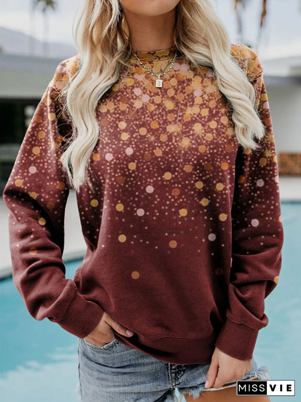 Women's Graphic Printed Long Sleeve Scoop Neck Top