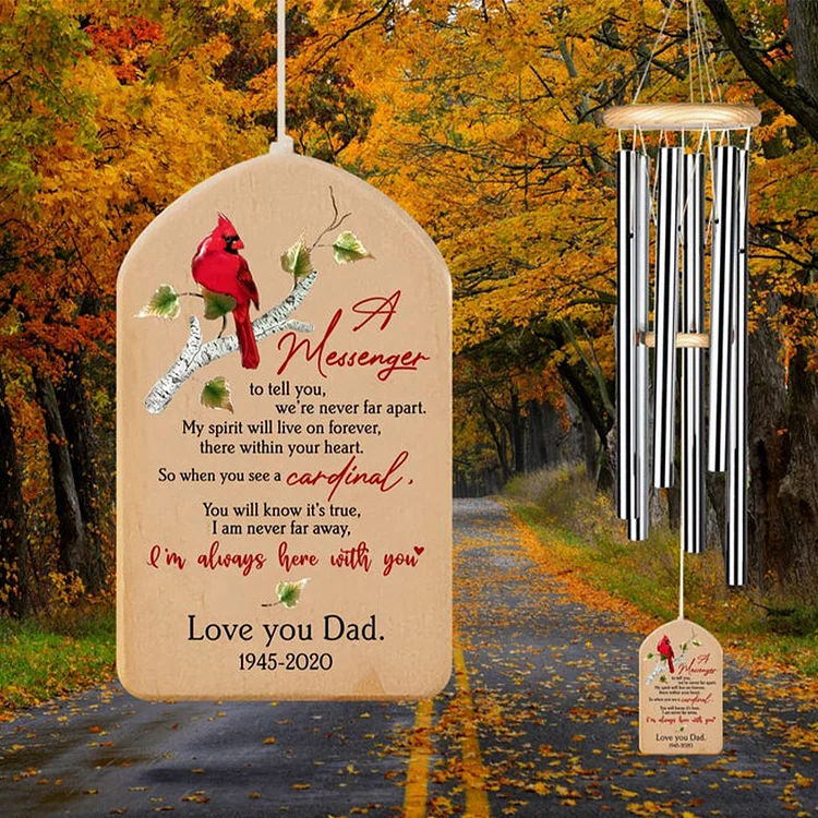 Personalized Cardinal Wind Chimes, In Memory of Dad or Mom Wooden Wind Chimes