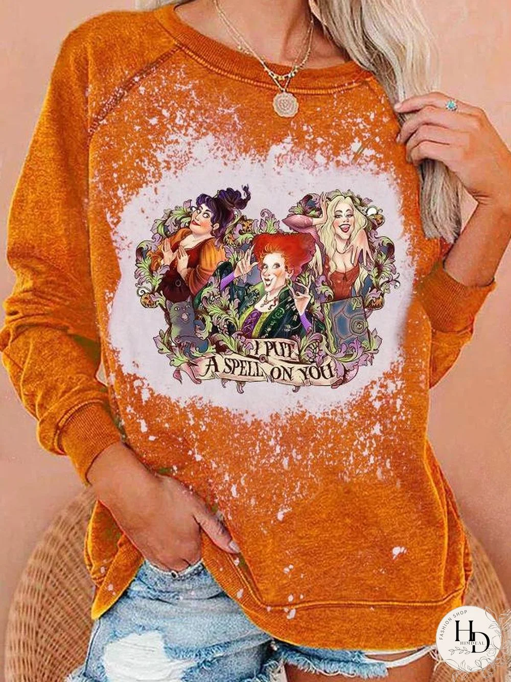 Cartoon Witch Figure Pattern Women Halloween Sweatshirt