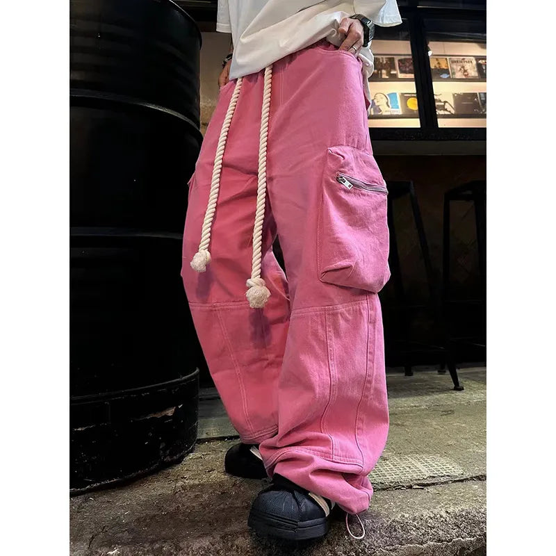 Aiertu Pink High Waist Women Jeans Vintage Straight Casual Baggy Punk Hip Hop Y2K Street American Wide Leg Female Trouser Denim Pants Aiertu