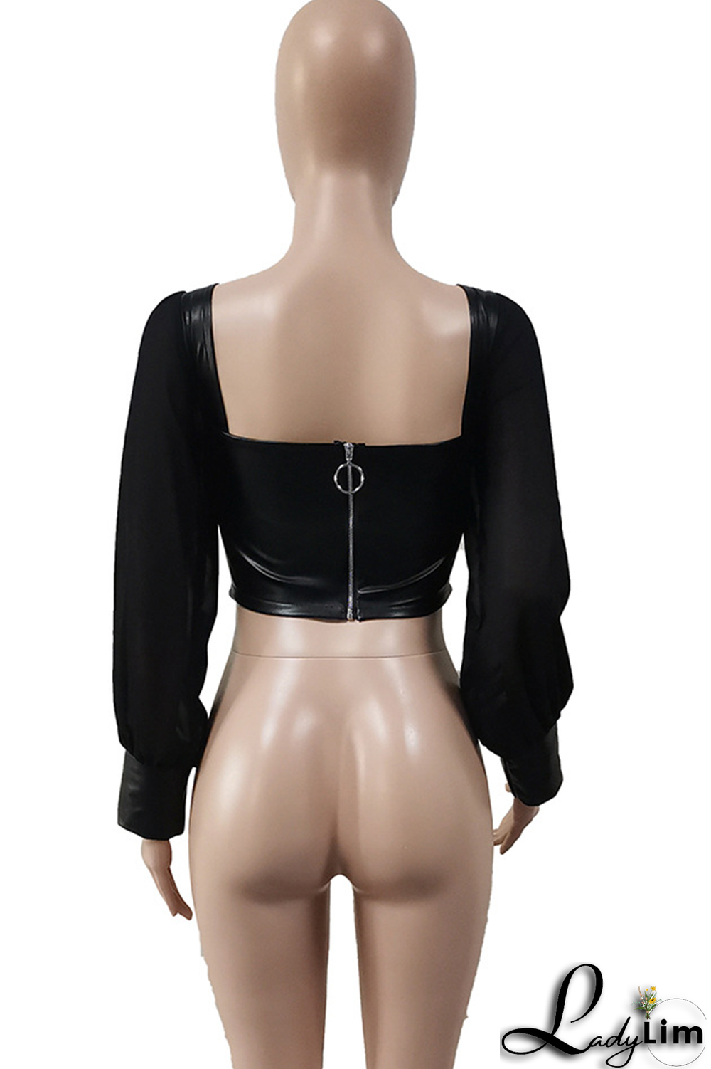 Black Sexy Solid Split Joint Square Collar Tops