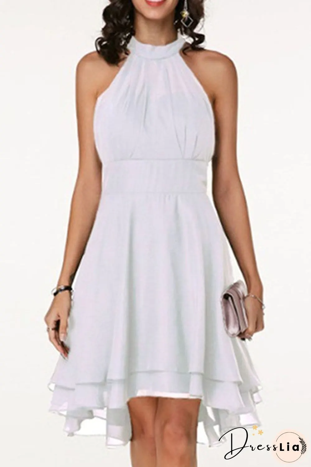 Fashion Street Solid Split Joint Halter A Line Dresses(7 Colors)