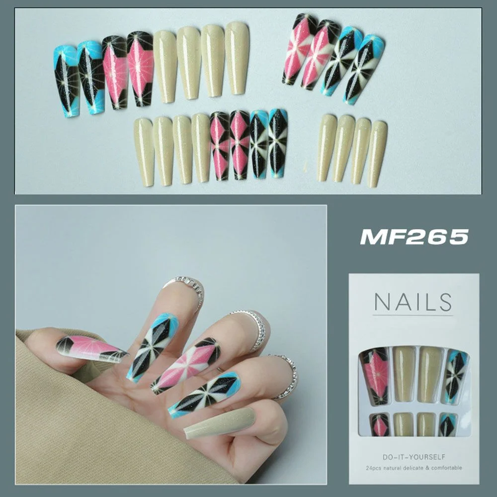 24Pcs Artificial False Nails Ballet Coffin Fake Nails Finger Wearable Long Manicure Art Tips press on nails nails accessories